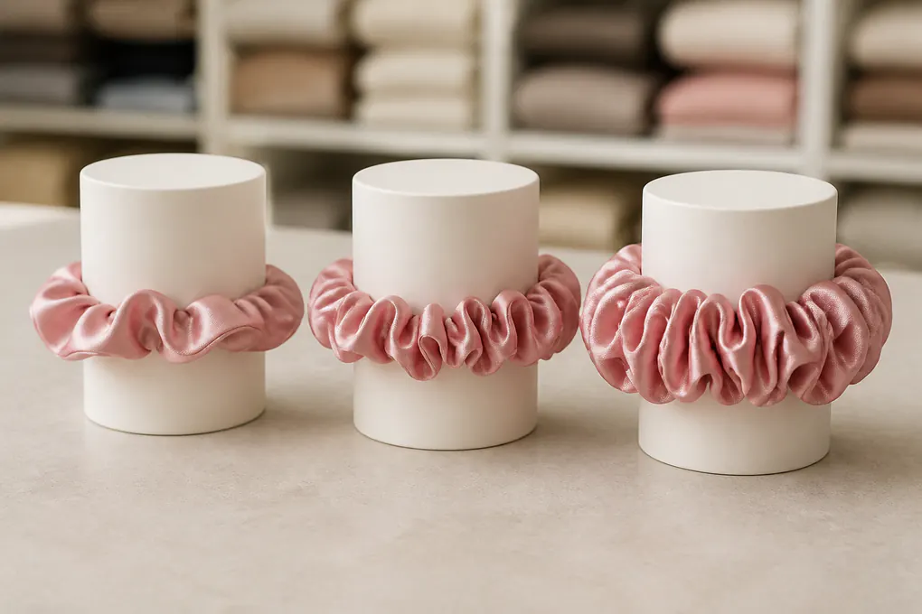 Five centimeter silk scrunchie colour variants in a defined multipack