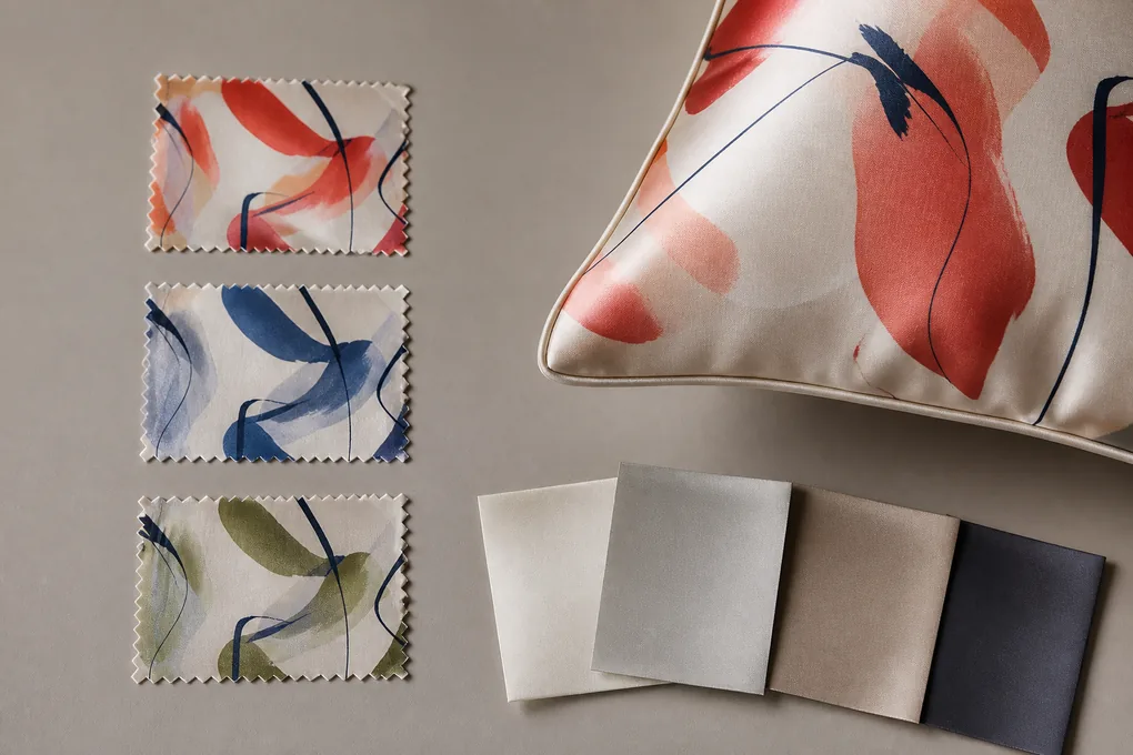 Finished printed silk pillowcase sample with artwork proof and retail pack components