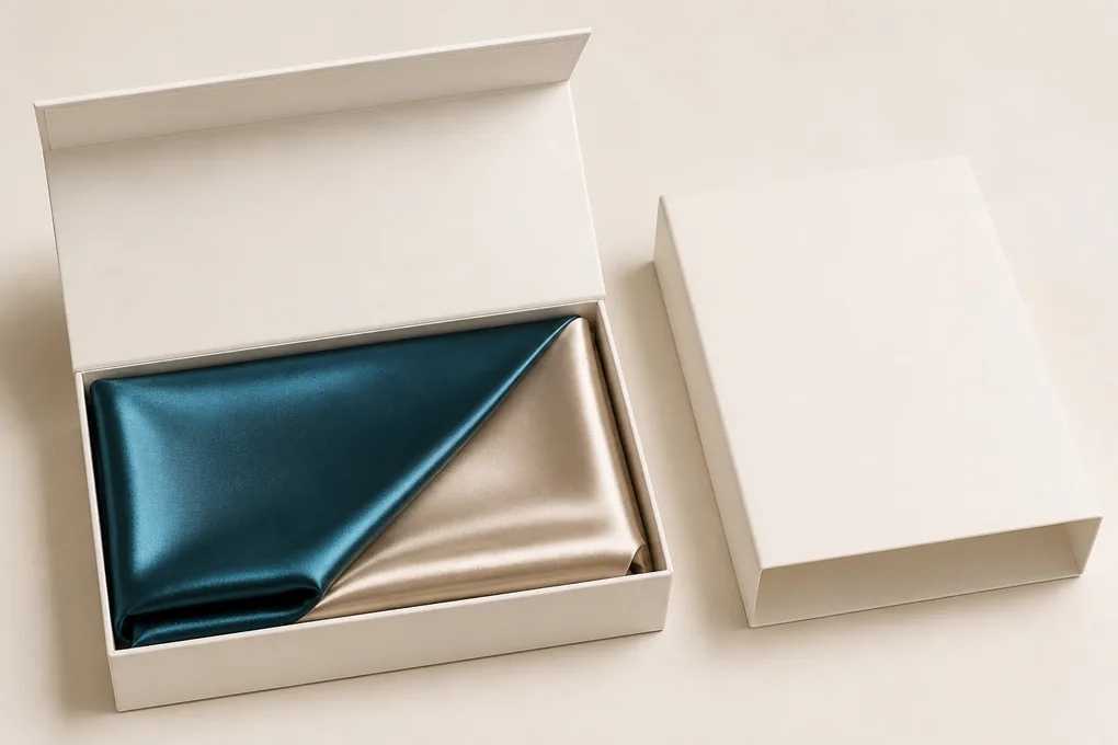 Two color faces presented in an open plain box with a fold that shows the pairing