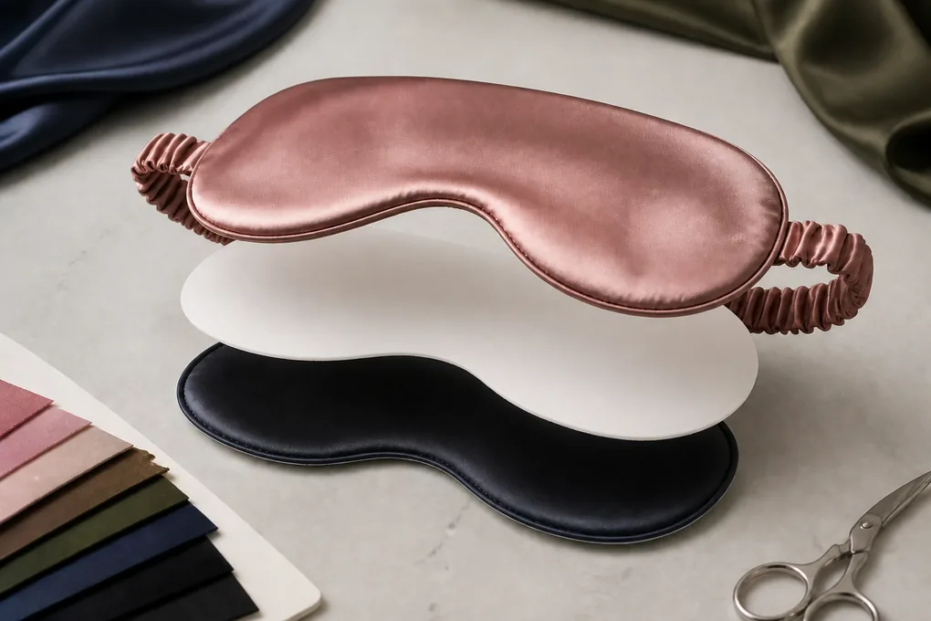 A clean exploded view of a silk mask showing outer face, soft inner filling and smooth contact lining without labels